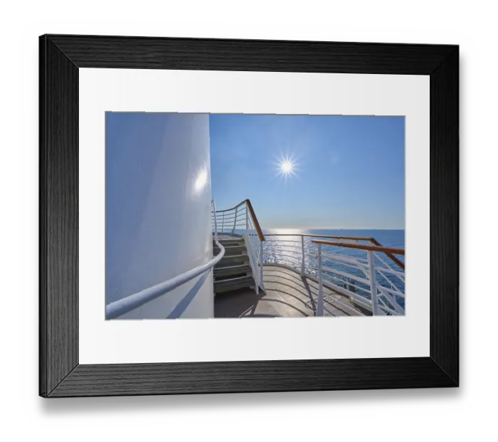 Framed Print : View from the deck of a cruise ship Mein Schiff 6 to the sunny sea and clear sky