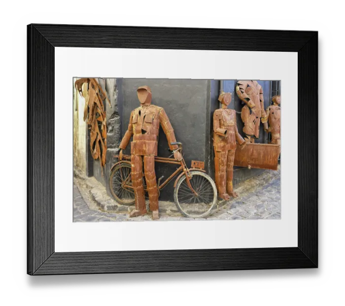 Framed Print : Design metallic sculptures in the street of the old city