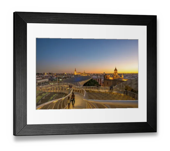 Framed Print : View over Sevilla from Metropol Parasol at sunset