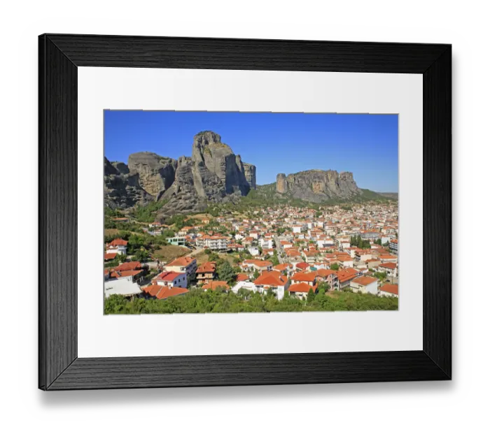 Framed Print : Panoramic views over Kalambaka at the foot of the Meteora Rocks