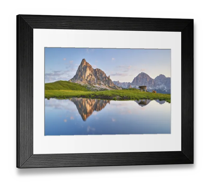 Framed Print : Mountain lake with mountain panorama at sunrise Framed Print : Mountain lake with mountain panorama at sunrise