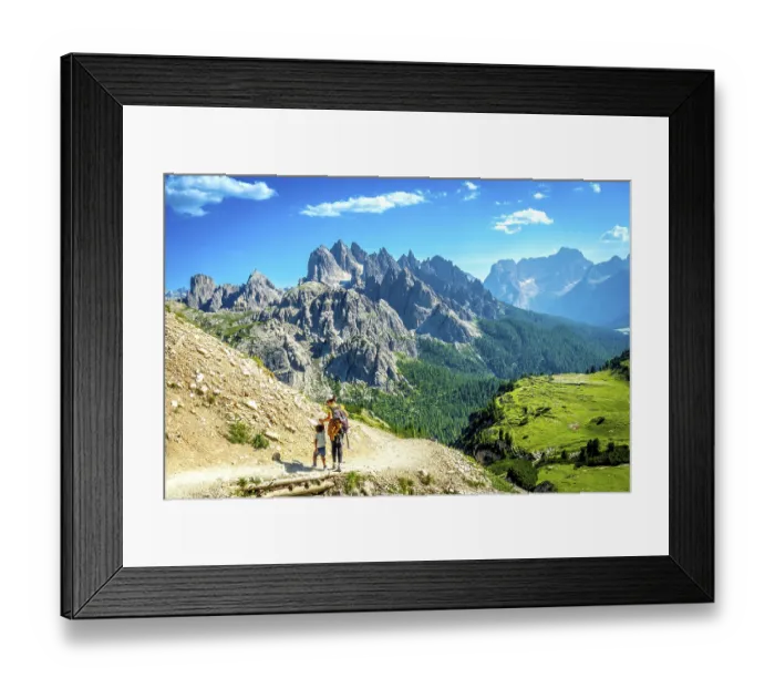 Framed Print : Tourists enjoying breathtaking views while hiking on a scenic trail in tre cime di lavaredo