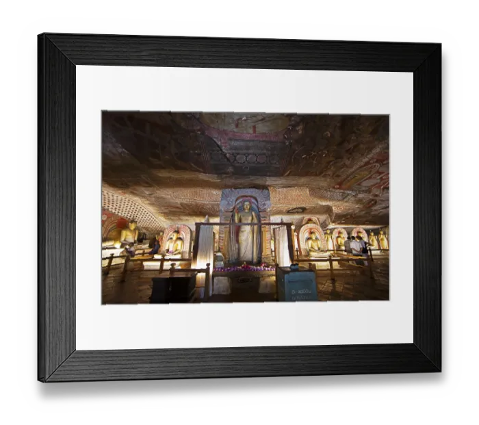 Framed Print : Buddha statues and ceiling fresco in the Dambulla cave temple