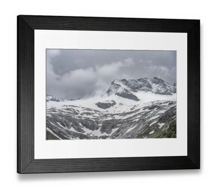 Framed Print : Glaciated mountain peak Dosso Largo with Schlegeiskees glacier