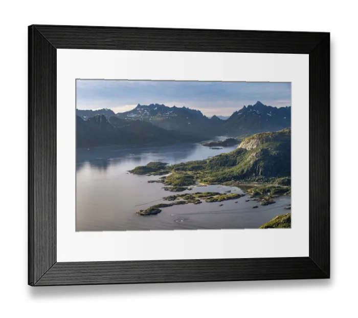 Framed Print : Fjord Raftsund and mountains in atmospheric evening light