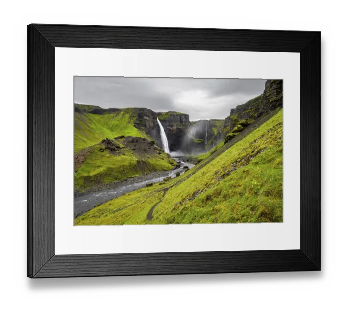 Framed Print : Haifoss and Granni waterfall at a canyon