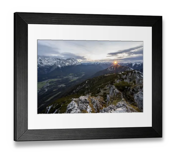 Framed Print : Mountain panorama with Wetterstein mountains and Zugspitze