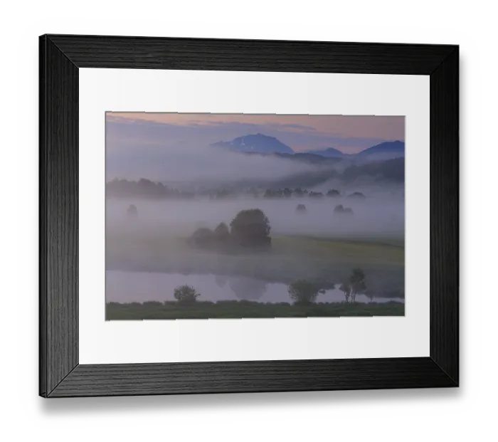Framed Print : Morning fog in front of a mountain landscape
