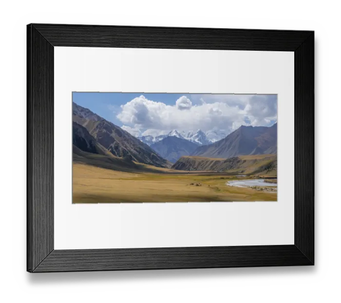 Framed Print : Mountain valley and river in the Tien Shan