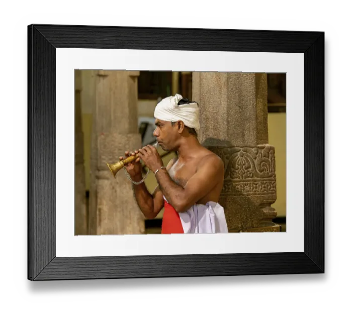 Framed Print : Man with wind instrument, Temple of the Tooth
