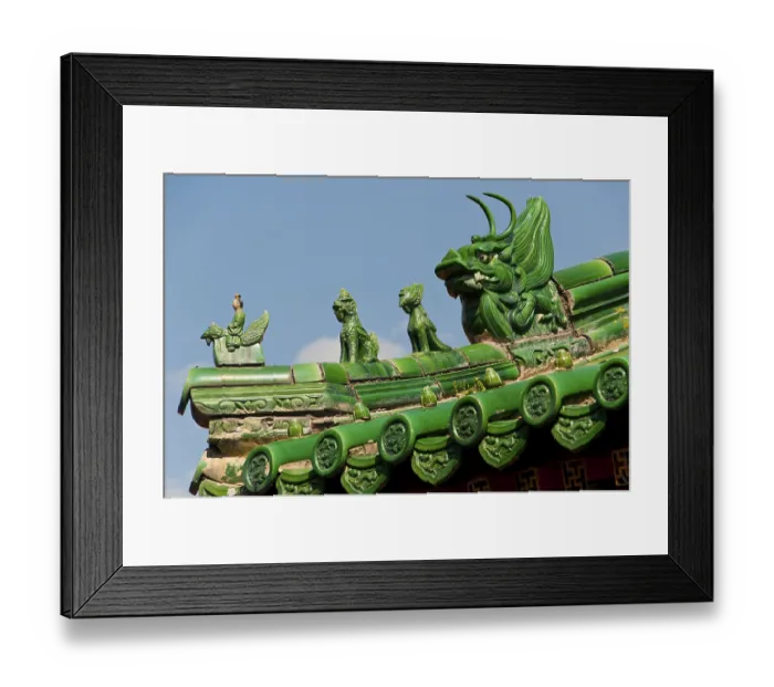 Framed Print : Buddhist roof ornaments on a roof in the Wutai Shan monastic site Framed Print : Buddhist roof ornaments on a roof in the Wutai Shan monastic site