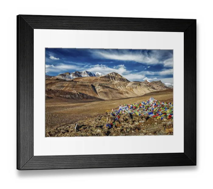 Framed Print : Buddhist prayer flags (lungta) on top of Baralacha La pass on Manali-Leh road
