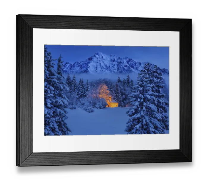 Framed Print : Chapel Maria Rast on the Buckelwiesen with Woerner 2474m in the Karwendel mountains at dusk Framed Print : Chapel Maria Rast on the Buckelwiesen with Woerner 2474m in the Karwendel mountains at dusk
