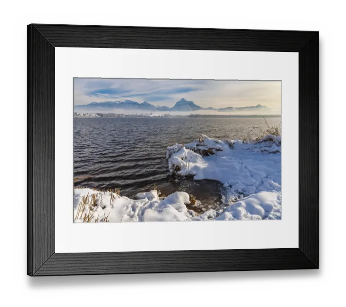 Framed Print : Lake Hopfensee in winter, East Allgaeu Framed Print : Lake Hopfensee in winter, East Allgaeu