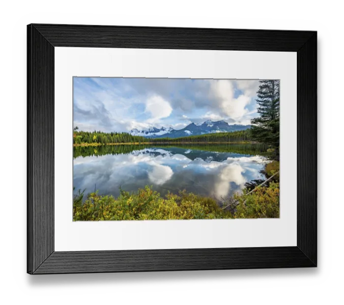 Framed Print : Autumn Herbert Lake, mountains of the Bow Range reflected in the lake