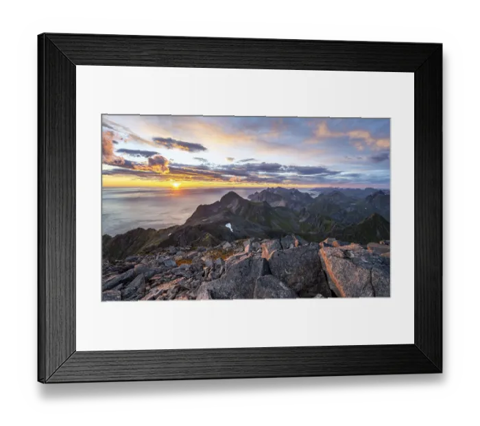 Framed Print : View over mountain tops and sea