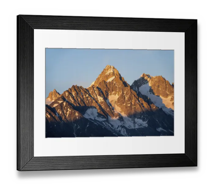 Framed Print : Rocky peaks at sunset, alpenglow