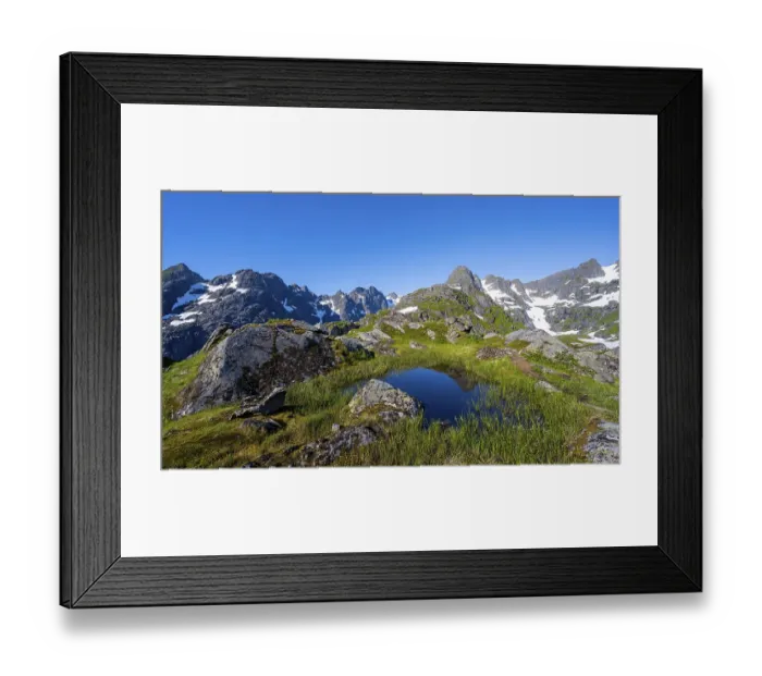 Framed Print : Small pond in moor landscape at Trollfjord Hytta