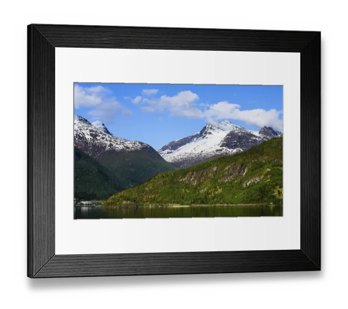 Framed Print : Mountains and Fjord over Norwegian Village Framed Print : Mountains and Fjord over Norwegian Village