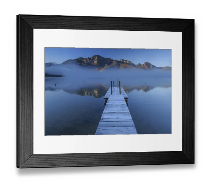 Framed Print : Morning atmosphere at mountain lake in front of mountains