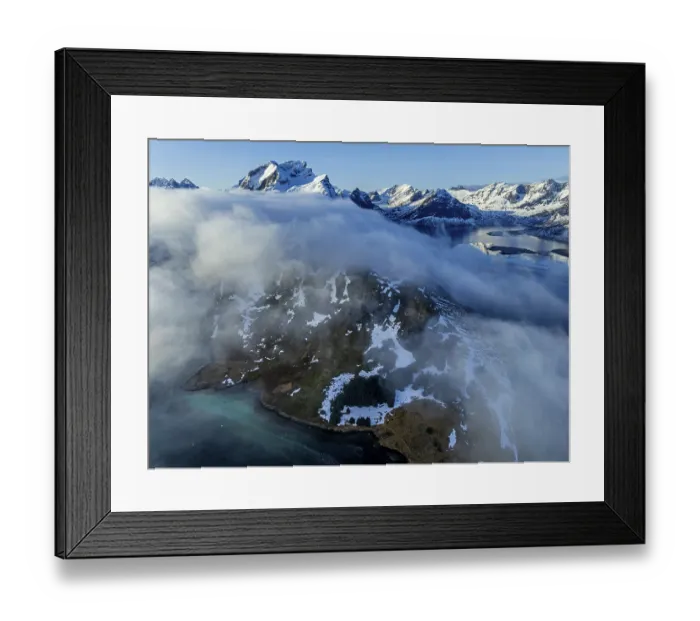 Framed Print : Aerial view, steep mountains, coast