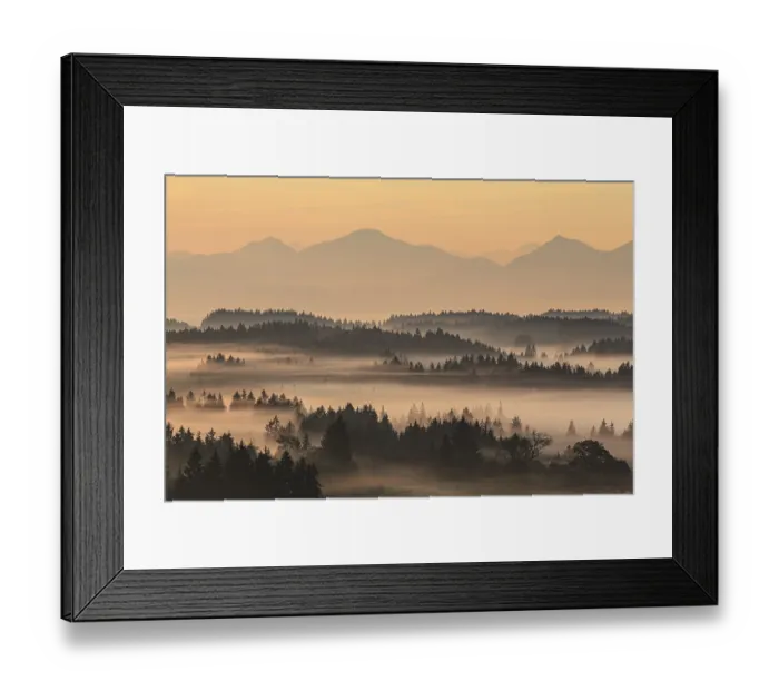 Framed Print : Foggy mood, morning light, mountain landscape
