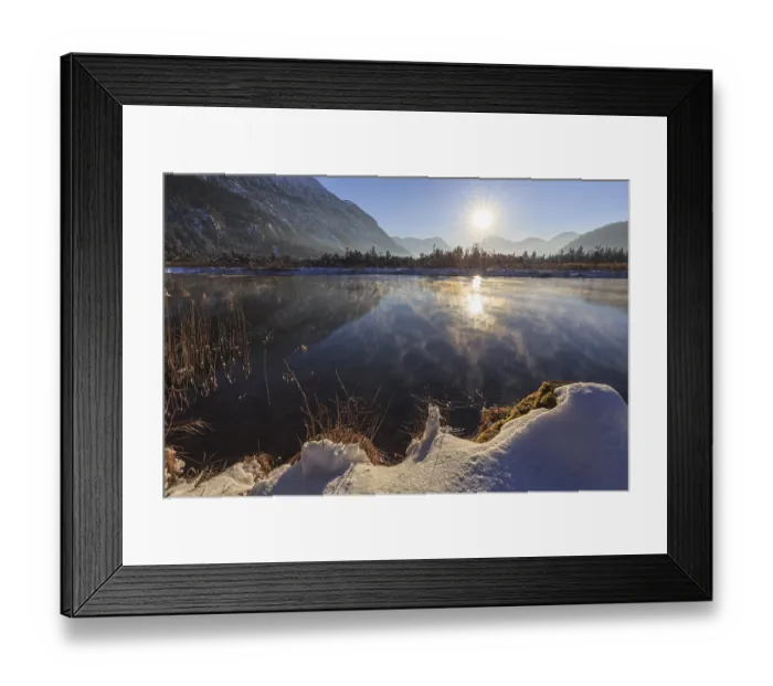 Framed Print : Mountains reflected in lake, evening light Framed Print : Mountains reflected in lake, evening light