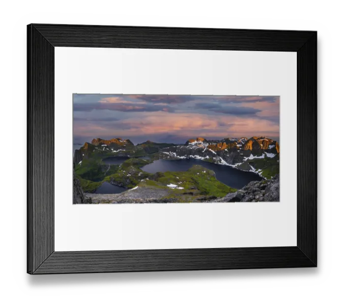 Framed Print : Evening atmosphere, mountain landscape with fjord and lake Krokvatnet