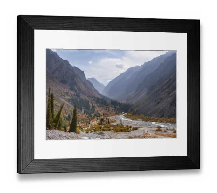 Framed Print : Mountain stream Ala Archa flows through the Ala Archa valley