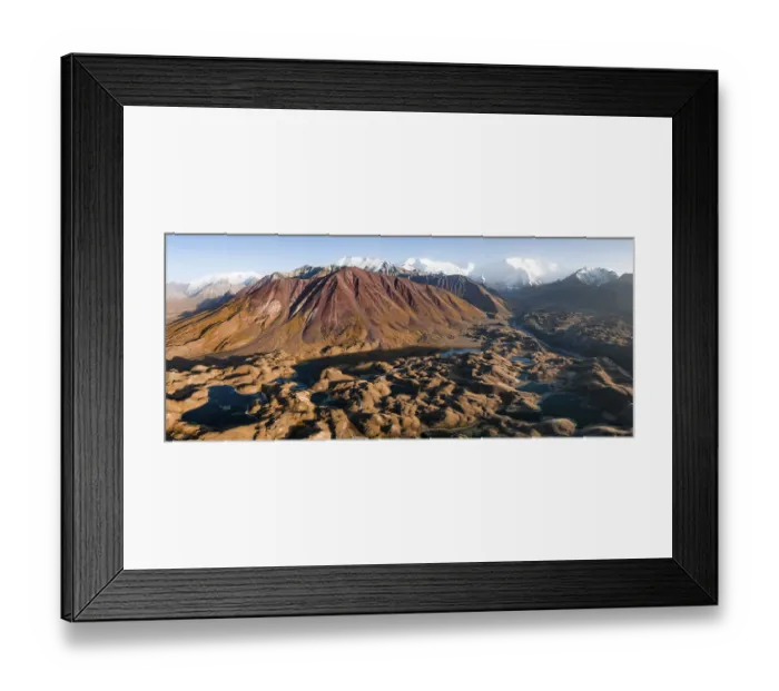 Framed Print : Aerial view, high mountain landscape with glacial moraines and mountain lakes Framed Print : Aerial view, high mountain landscape with glacial moraines and mountain lakes