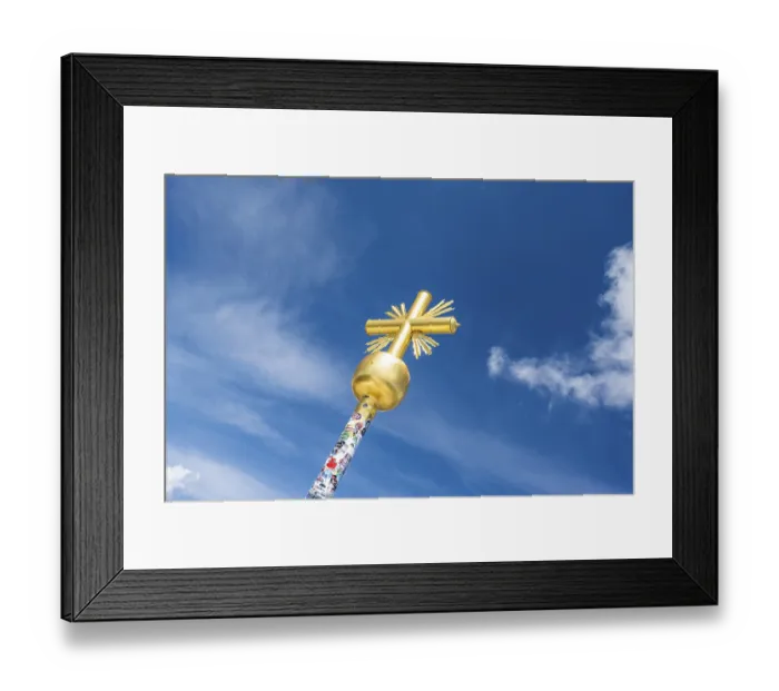Framed Print : Golden summit cross on the summit of the Zugspitze