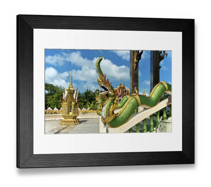 Framed Print : Mythological Naga snake on a banister Framed Print : Mythological Naga snake on a banister
