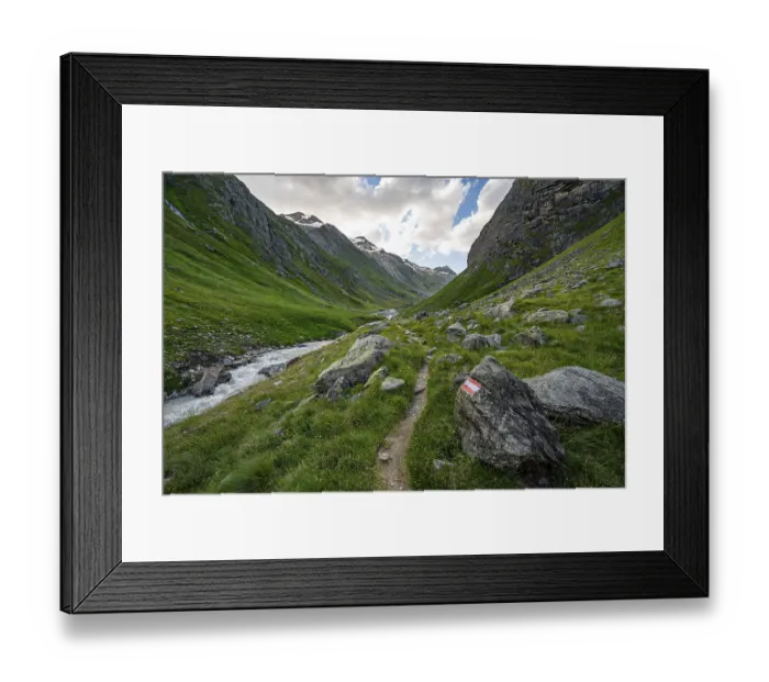 Framed Print : Hiking trail in the Umbaltal valley with Isel mountain stream