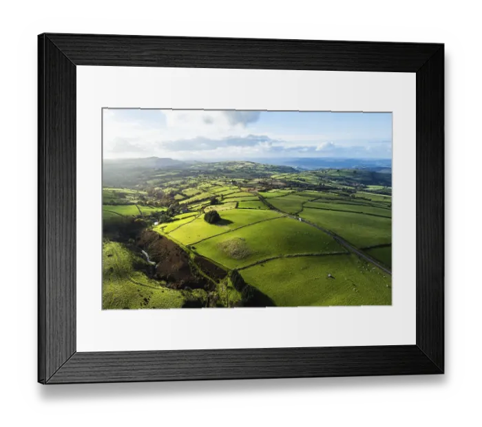 Framed Print : Farms over Black Mountain from a drone