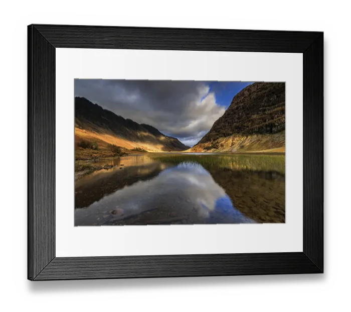 Framed Print : Mountains reflected in lake, evening light Framed Print : Mountains reflected in lake, evening light