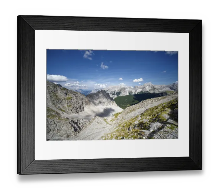 Framed Print : At the Hafelekar, view from the Karwendelblick of the Innsbruck Nordkette to the Karwendel mountains of the Alps