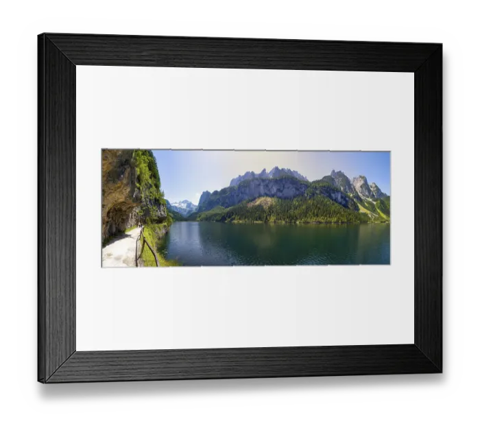 Framed Print : Dachstein massif, hiking trail at the Gosausee with view to the Gosaukamm and Dachstein