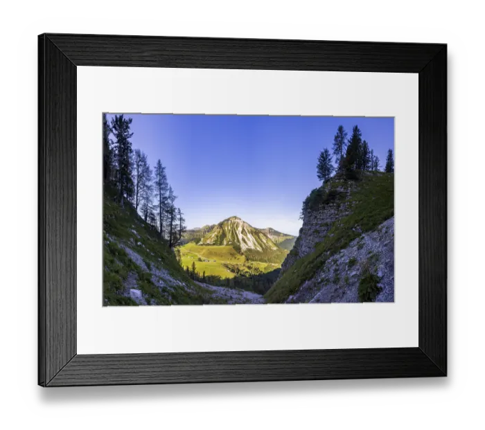 Framed Print : Hiking trail to the Holzeck with a view of the Genneralm and Gennerhorn