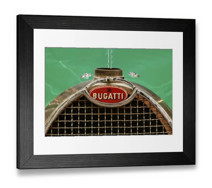 Framed Print : Detailed view, hand-painted emblem of a vintage Bugatti car from the 1920s Framed Print : Detailed view, hand-painted emblem of a vintage Bugatti car from the 1920s