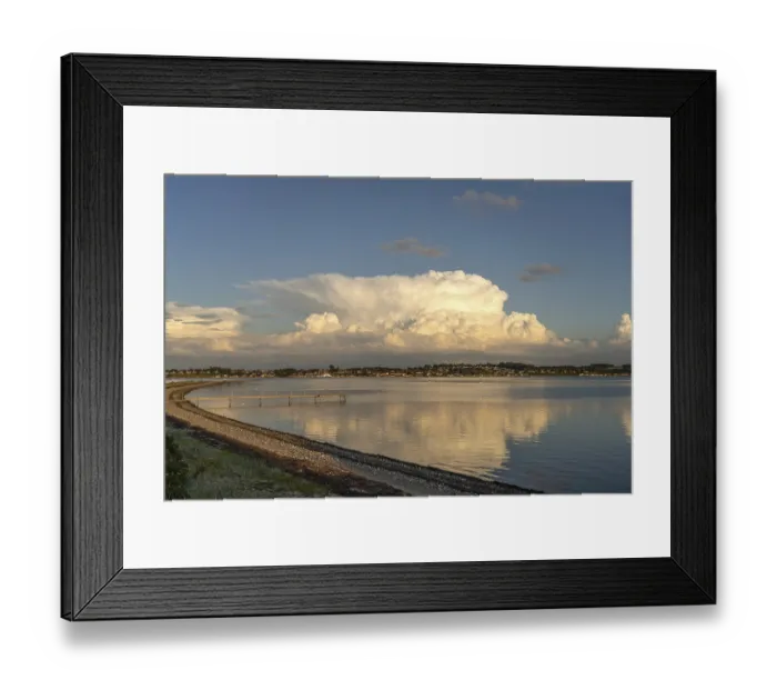Framed Print : Sundsore beach on the Limfjord with a view of Hvalpsund