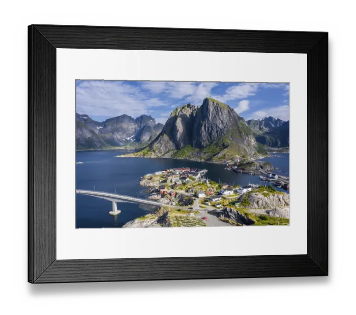 Framed Print : Aerial view, Hamnoy, Reinefjord with mountains