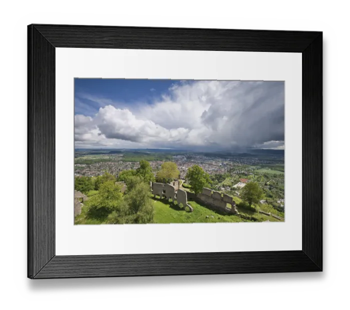 Framed Print : View over the upper Hohentwiel fortress ruins over the town of Singen