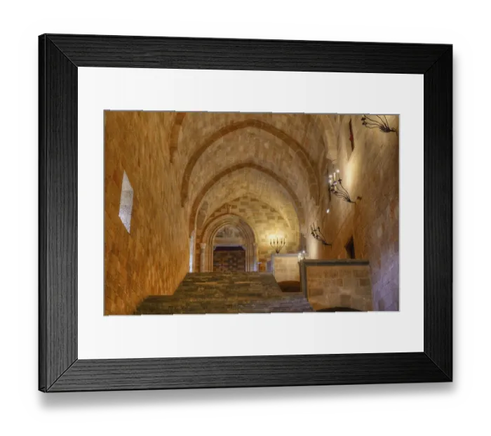 Framed Print : Antique staircase with arches and candlesticks in a historic building Framed Print : Antique staircase with arches and candlesticks in a historic building