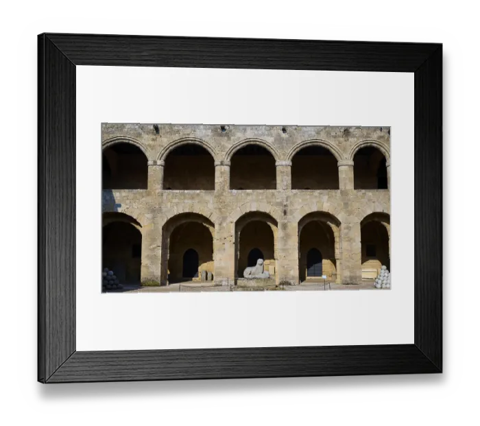 Framed Print : Medieval fortress with arcades and old stone walls