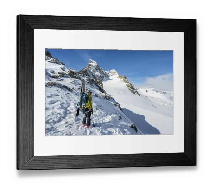 Framed Print : Mountaineer with skis at the fork Porta d'Es-cha Framed Print : Mountaineer with skis at the fork Porta d'Es-cha