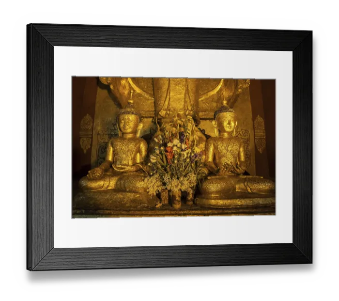 Framed Print : Two seated gilded Buddha statues