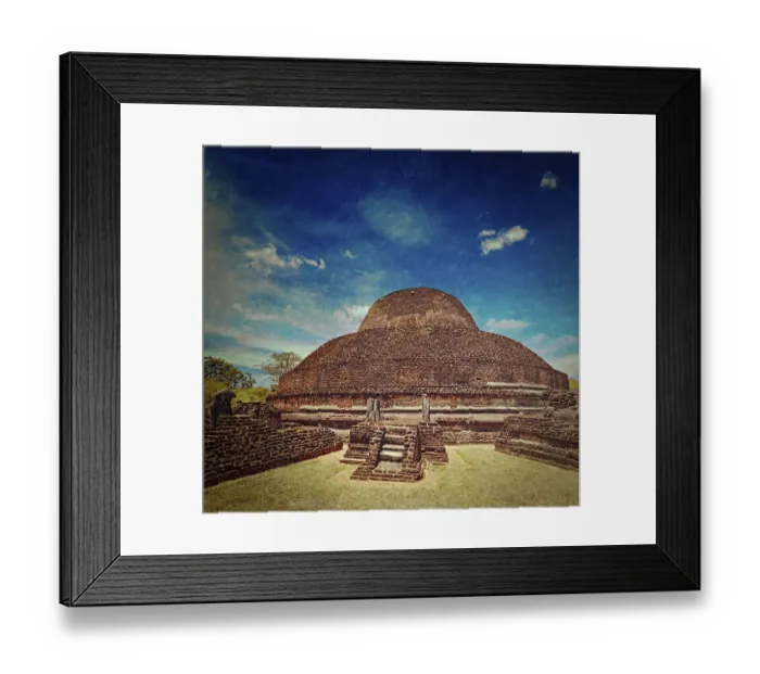 Framed Print : Vintage retro hipster style travel image of ancient Buddhist dagoba (stupe) Pabula Vihara with grunge texture overlaid Framed Print : Vintage retro hipster style travel image of ancient Buddhist dagoba (stupe) Pabula Vihara with grunge texture overlaid