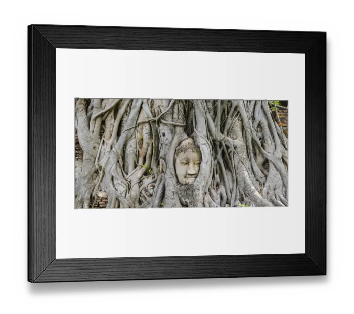 Framed Print : Sandstone head of a Buddha statue