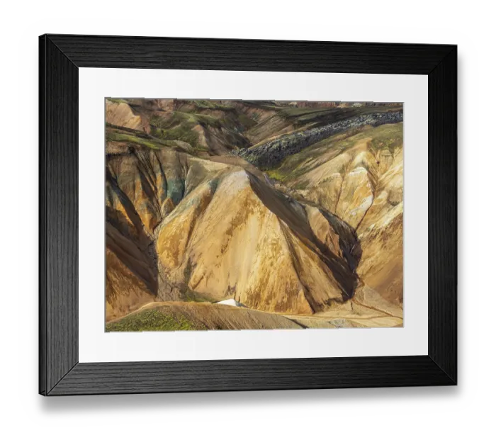 Framed Print : Colorful rhyolite mountains, lava field below mt Framed Print : Colorful rhyolite mountains, lava field below mt