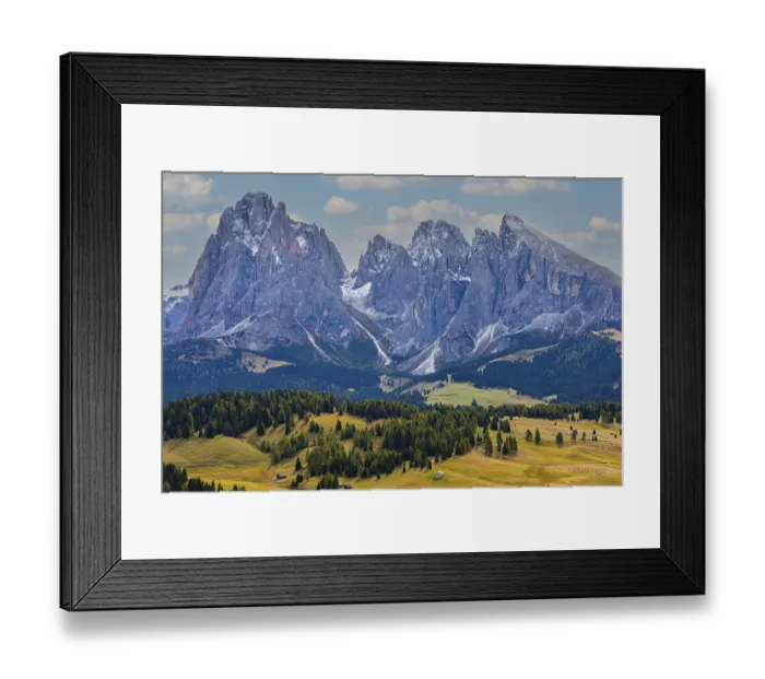 Framed Print : Snow-covered peaks of the Sassolungo group